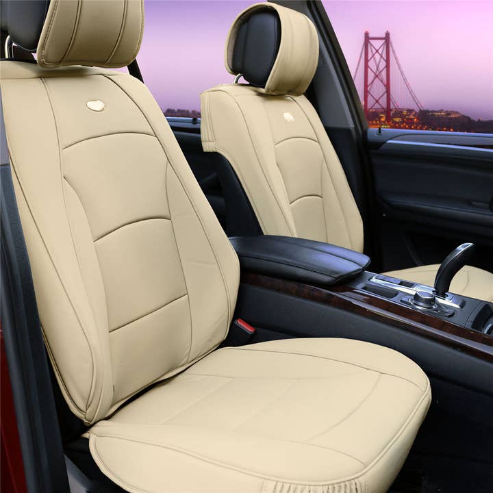 Coussins de siège en similicuir Ultra Comfort Deluxe, ensemble avant, beige pour la vente par FH GROUP