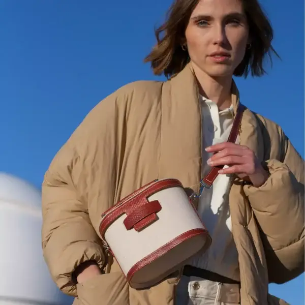 Red Salmon Leather And Linen Vanity Bag for wholesale on Faire6