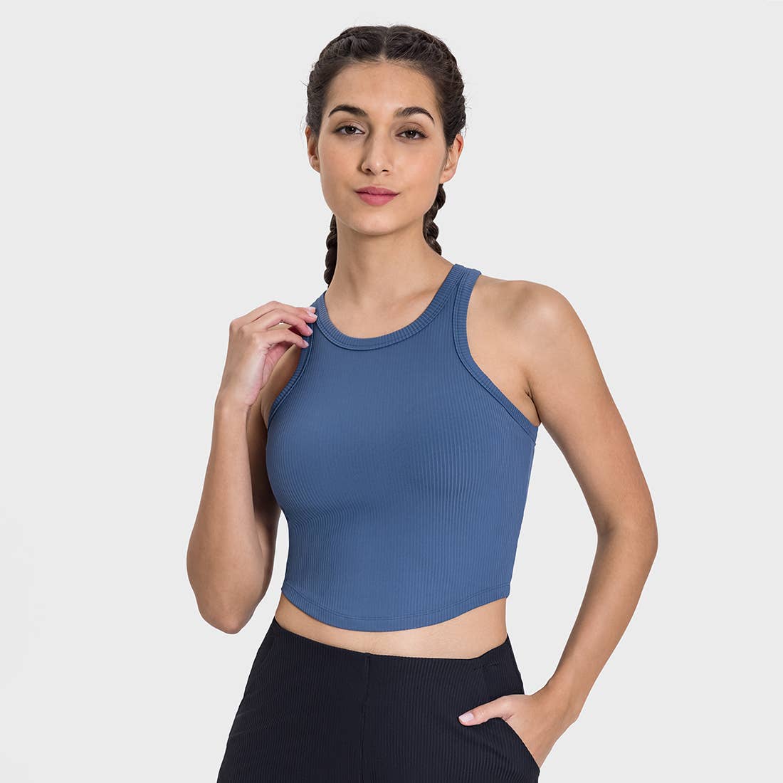 Sodalemon - Vendita all'ingrosso Canotta - Donna - Canotta sportiva fitness imbottita a costine con scollo rotondo da donna5