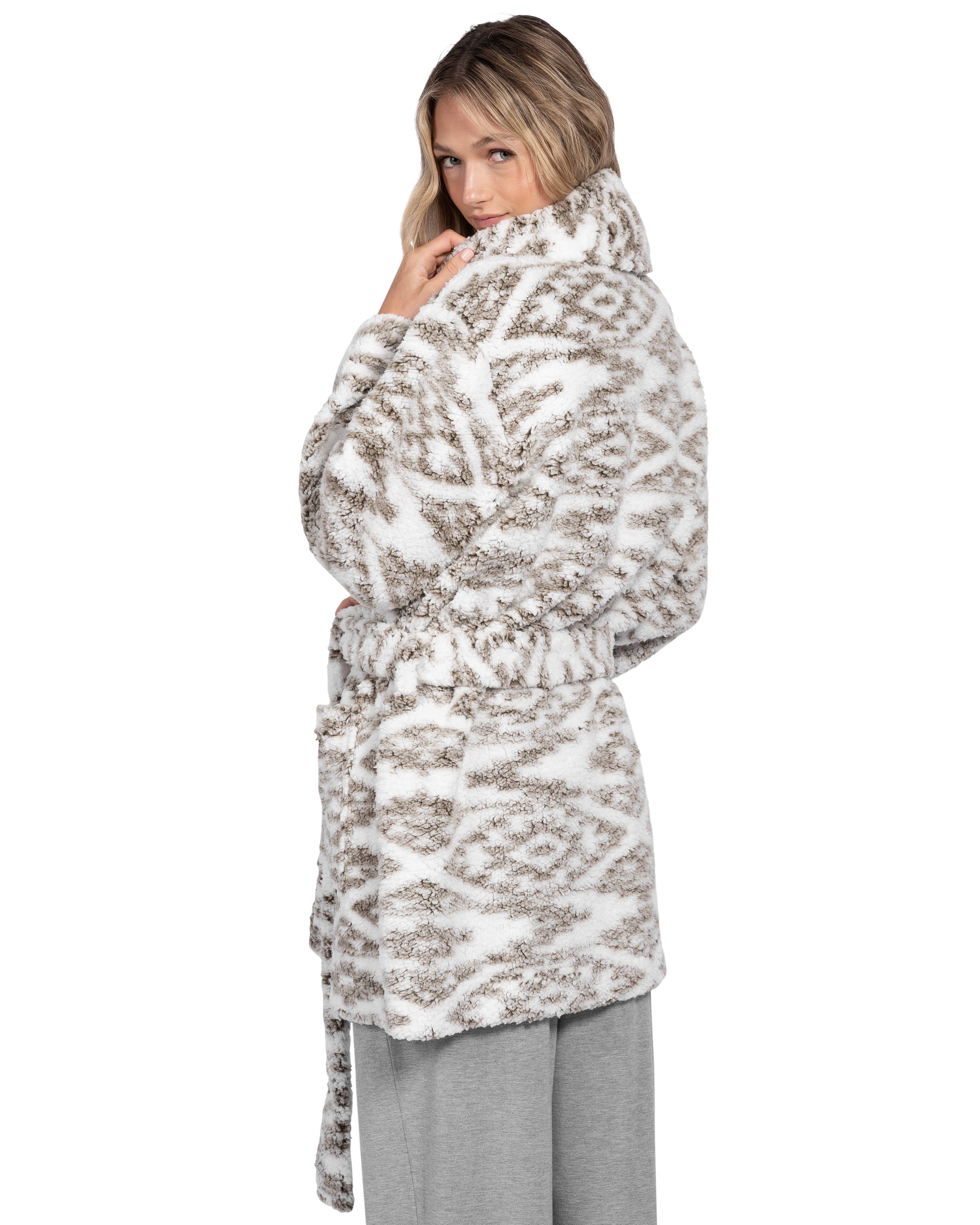 Cream NORDIC PLUSH SHERPA FLEECE SHORT ROBE for wholesale on Faire1