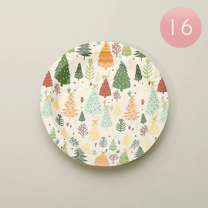 16PCS - Holiday Christmas Tree Pattern Small Paper Plates for wholesale by Sensibling Corp.
