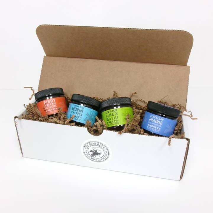 Lone Star Bee Company - Wholesale Honey - 4-Jar Honey Gift Set in White Box1