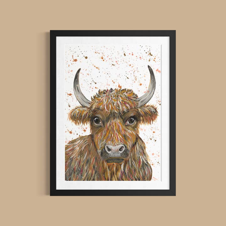 Highland Cow Art Print, Rustic Home Decor for wholesale by Emma LC Art