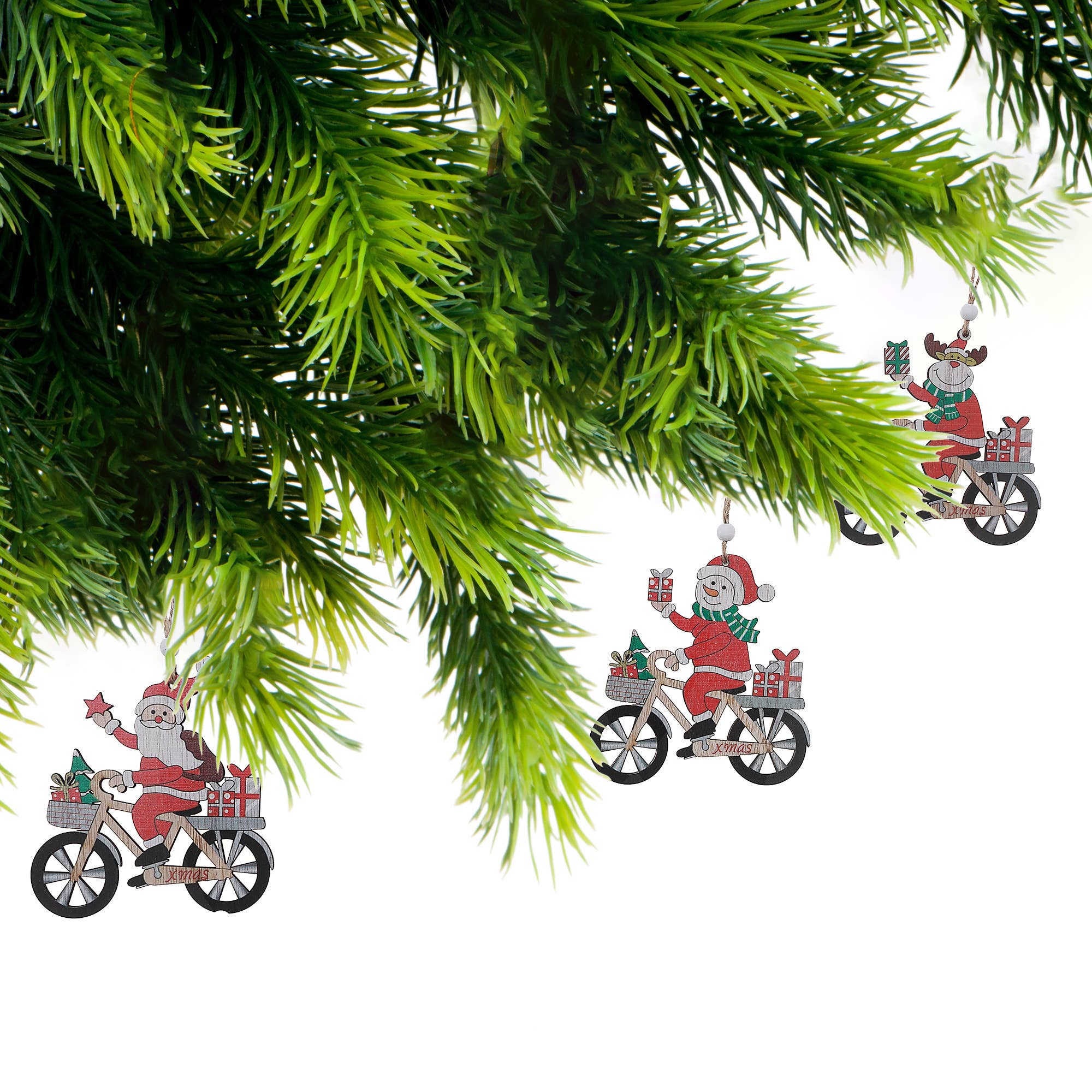 Multi Wooden Christmas Bicycle Ornament Asstd for wholesale on Faire1