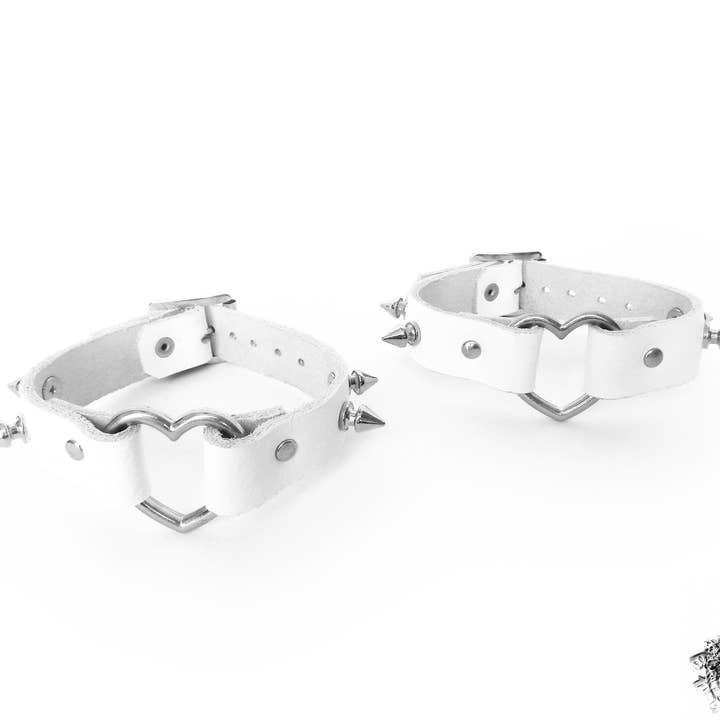 White Studded Heart Ring Ankle Cuffs for wholesale by 8th Sin