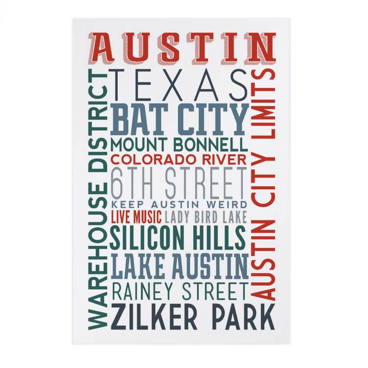 Lantern Press - Wholesale Postcard - PREMIUM POSTCARDS Austin, Texas, Typography