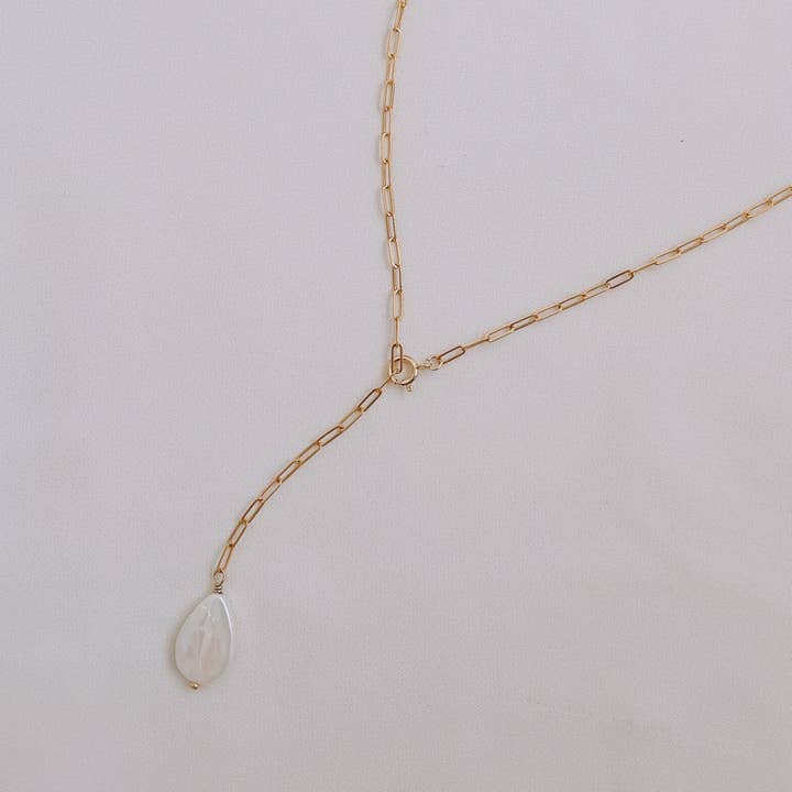 Chloe Pearl Lariat for wholesale by Gold Sisters Collection