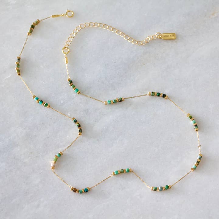 Mesa Blue - Wholesale Beaded/Pearl Necklace - Square Stone Beaded Chain - Apatite, Amazonite, Labradorite,