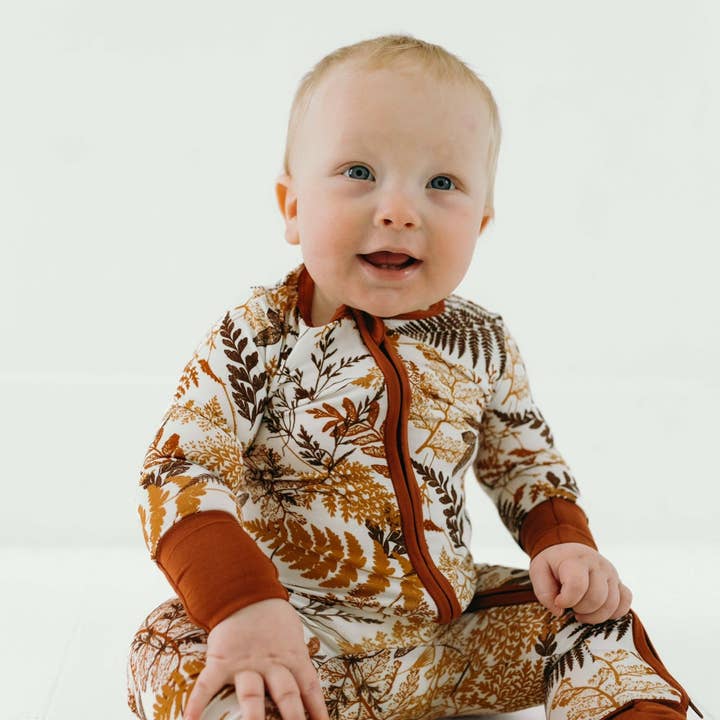 Fern Bamboo Zipper Sleeper RTS RUNS SMALL for wholesale by Cozy O Designs LLC