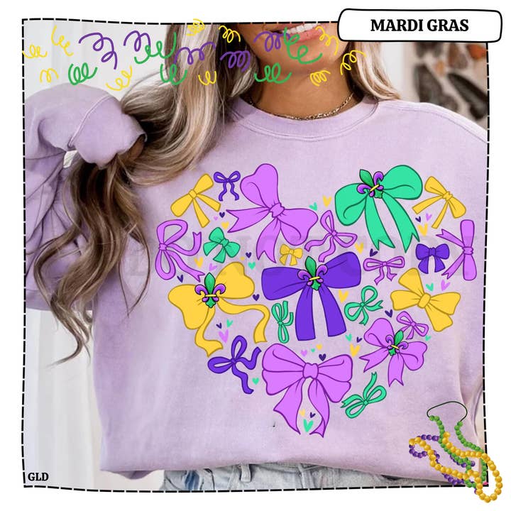 Mardi Gras Bows Graphic Shirt/Long Sleeve/Crew/Hoodie for wholesale by Twisted T Creations