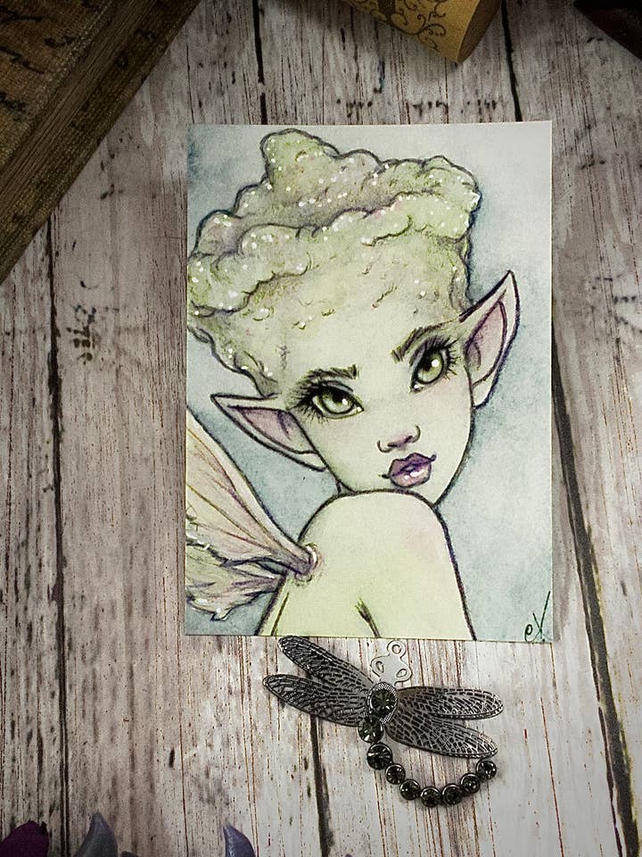 Funguary’s Pixie Cup Lichen Mushroom Faerie Fairy ACEO Print for wholesale by Faeries of Glittering Glen