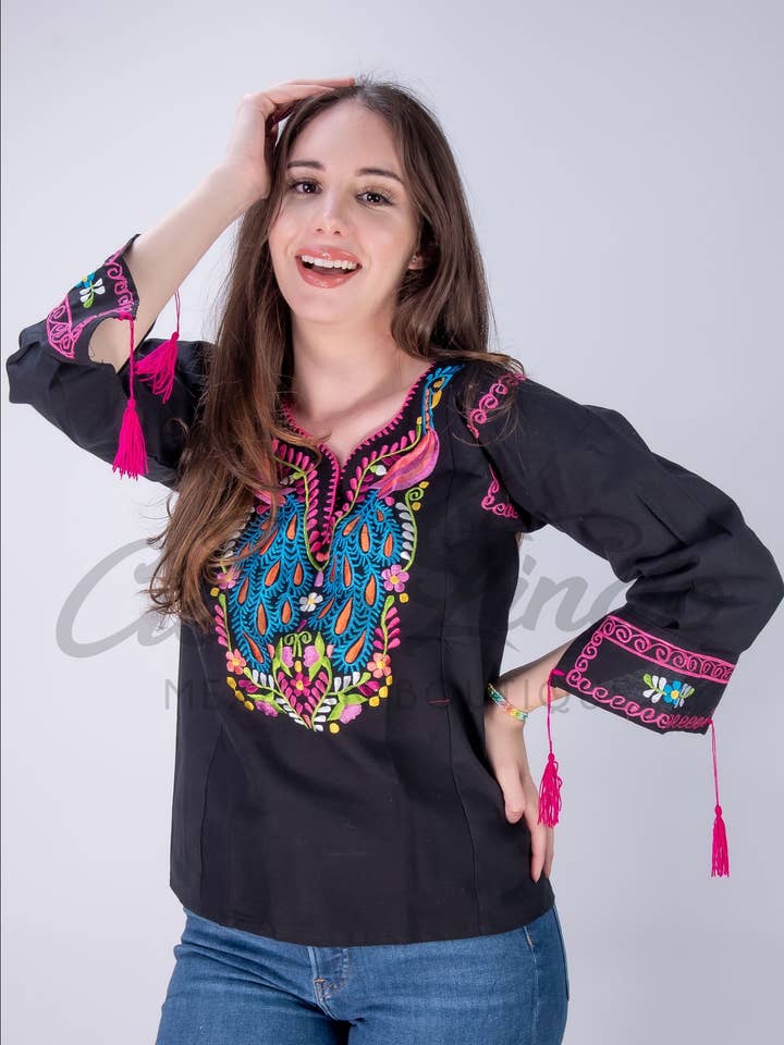 Peacock Blouse Black for wholesale on Faire