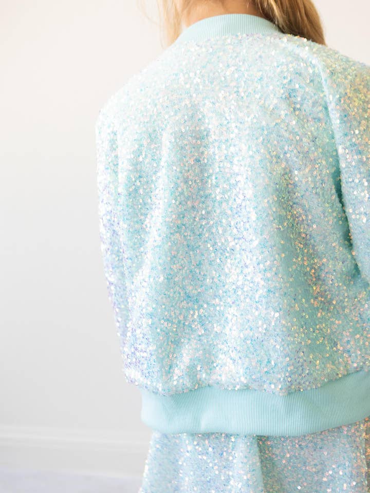 Mila & Rose - Wholesale Jacket - Kids - Aqua Sequin Jacket3