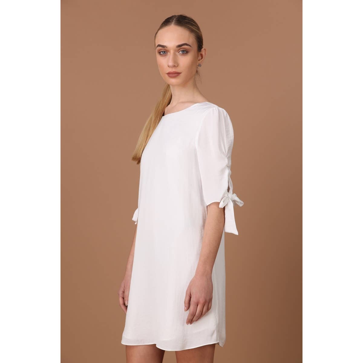 Naked Zebra Rack - Wholesale Dress - Women's - Ruched Tie Sleeve Shift Dress4