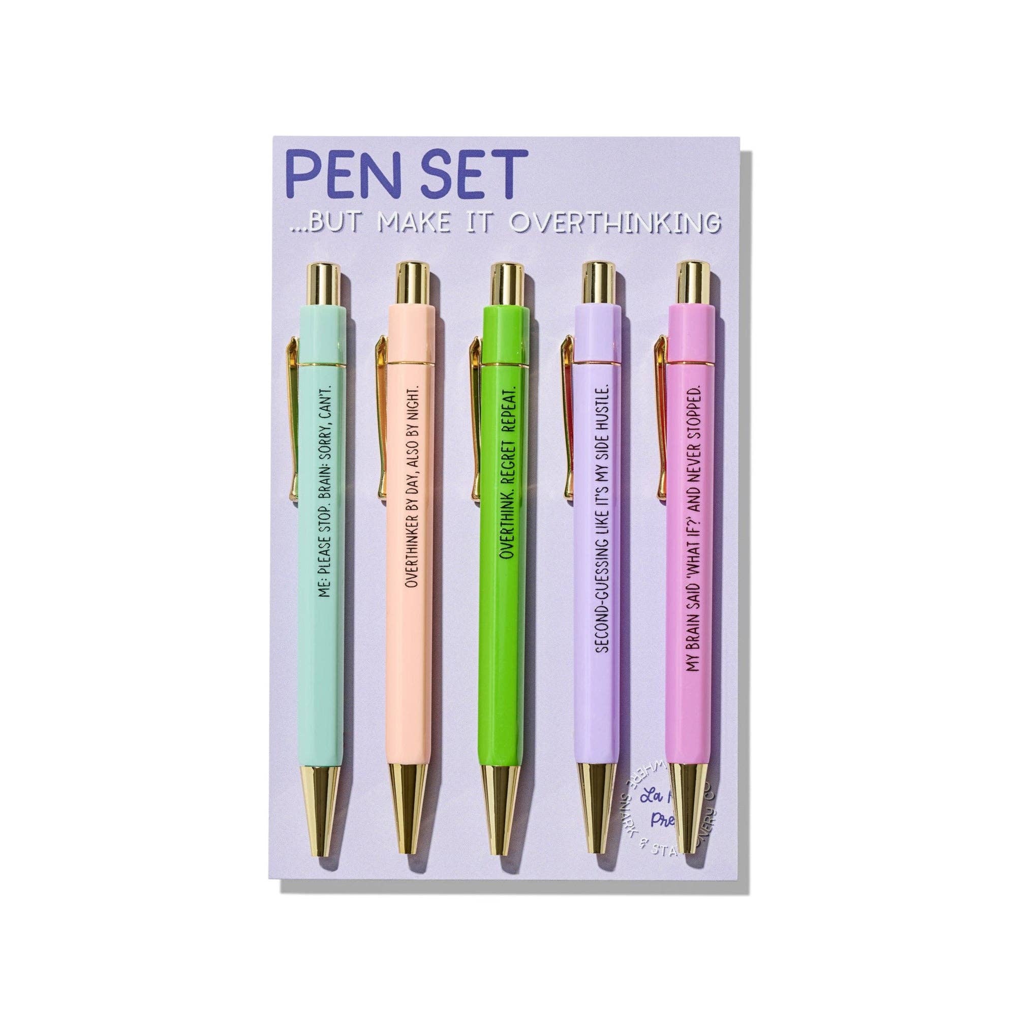 La Folie Press - Wholesale Pen - Overthinking Pens - Funny Set of 5 Ballpoint Pens for Anxious Overthinkers0