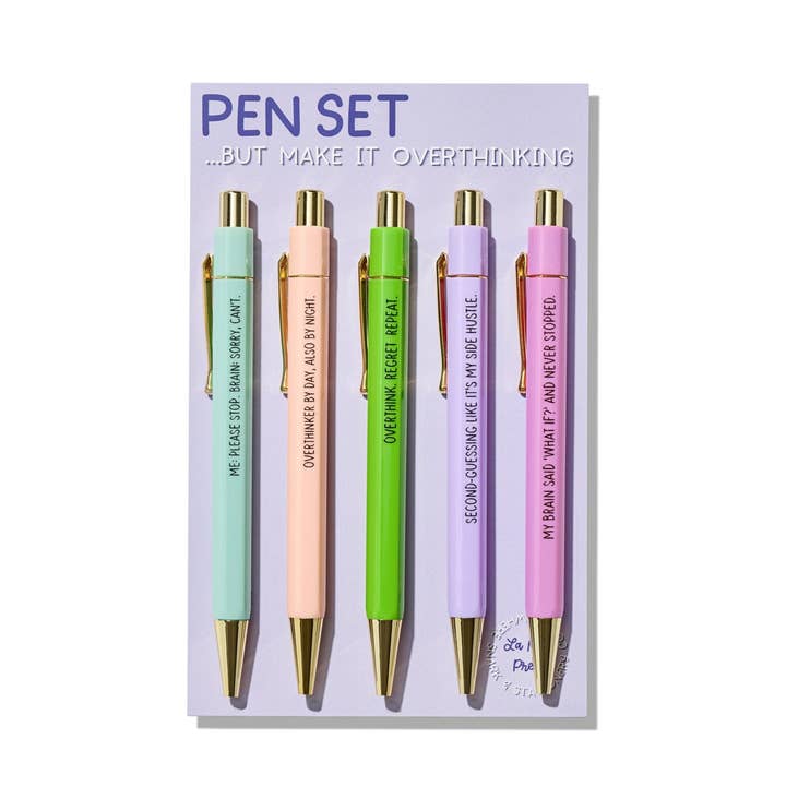 Overthinking Pens - Funny Set of 5 Ballpoint Pens for Anxious Overthinkers for wholesale by La Folie Press