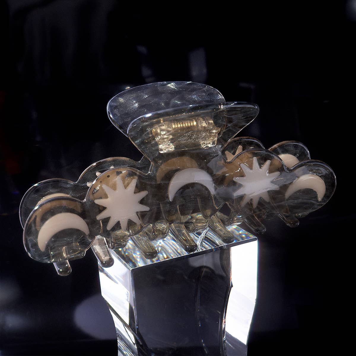 WINONA IRENE - Wholesale Hair Clip - Women's - Hera Moon and Stars Silver Shimmer Acetate  XL Hair Claw1