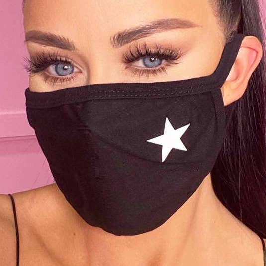 Femme Luxe - Wholesale Protective Face Mask/Shield - Black Star Print Cotton Washable Hygiene Mask0