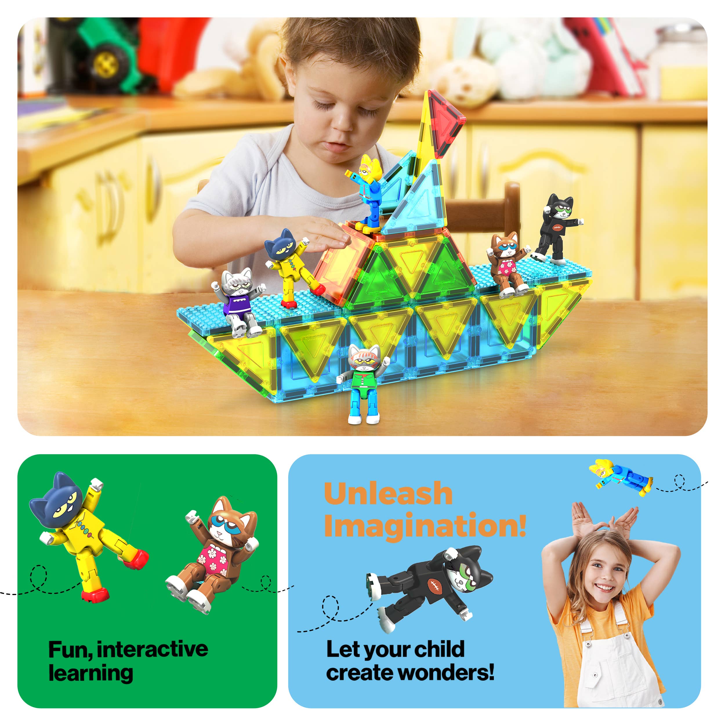 PicassoTiles - Wholesale Building Set - Kids - PicassoTiles 6pc Pete The Cat Magnetic Tile Characters4