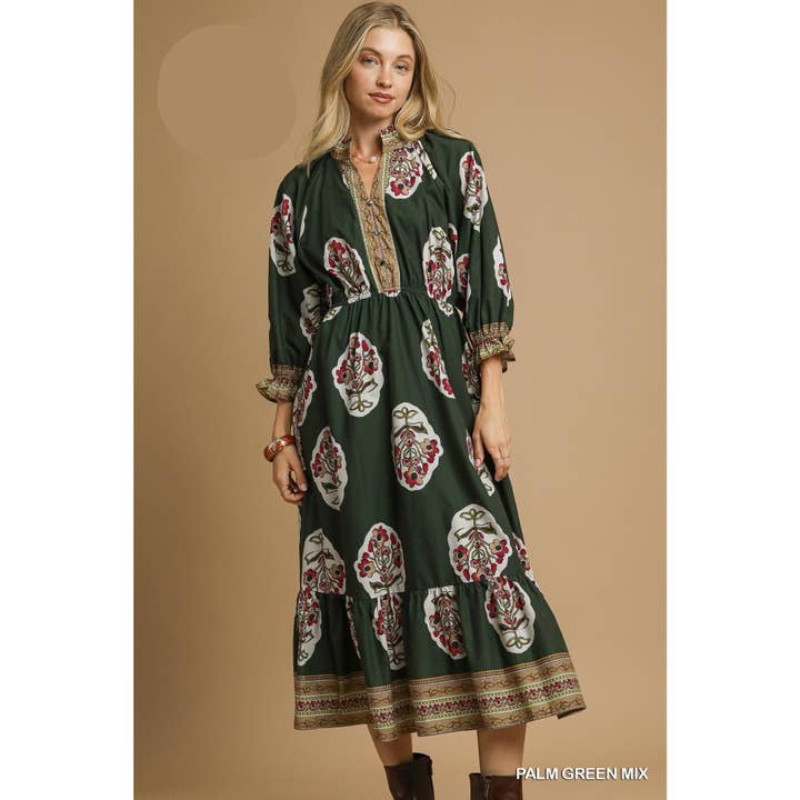 Flower Patch Boarder Print Midi Dress for wholesale by STYLE USA
