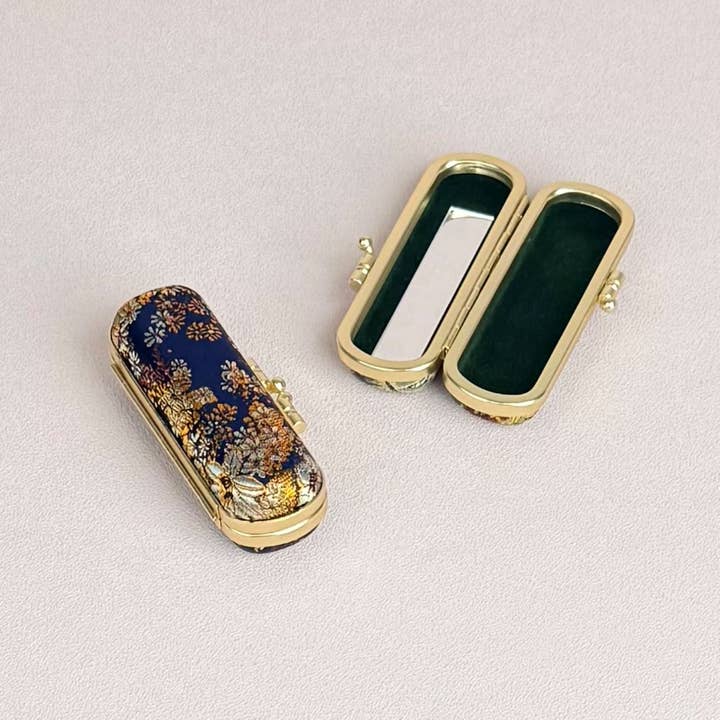 Cathayana - Wholesale Lip Balm Case/Holder - Small Floral Brocade Lipstick Case with Mirror3