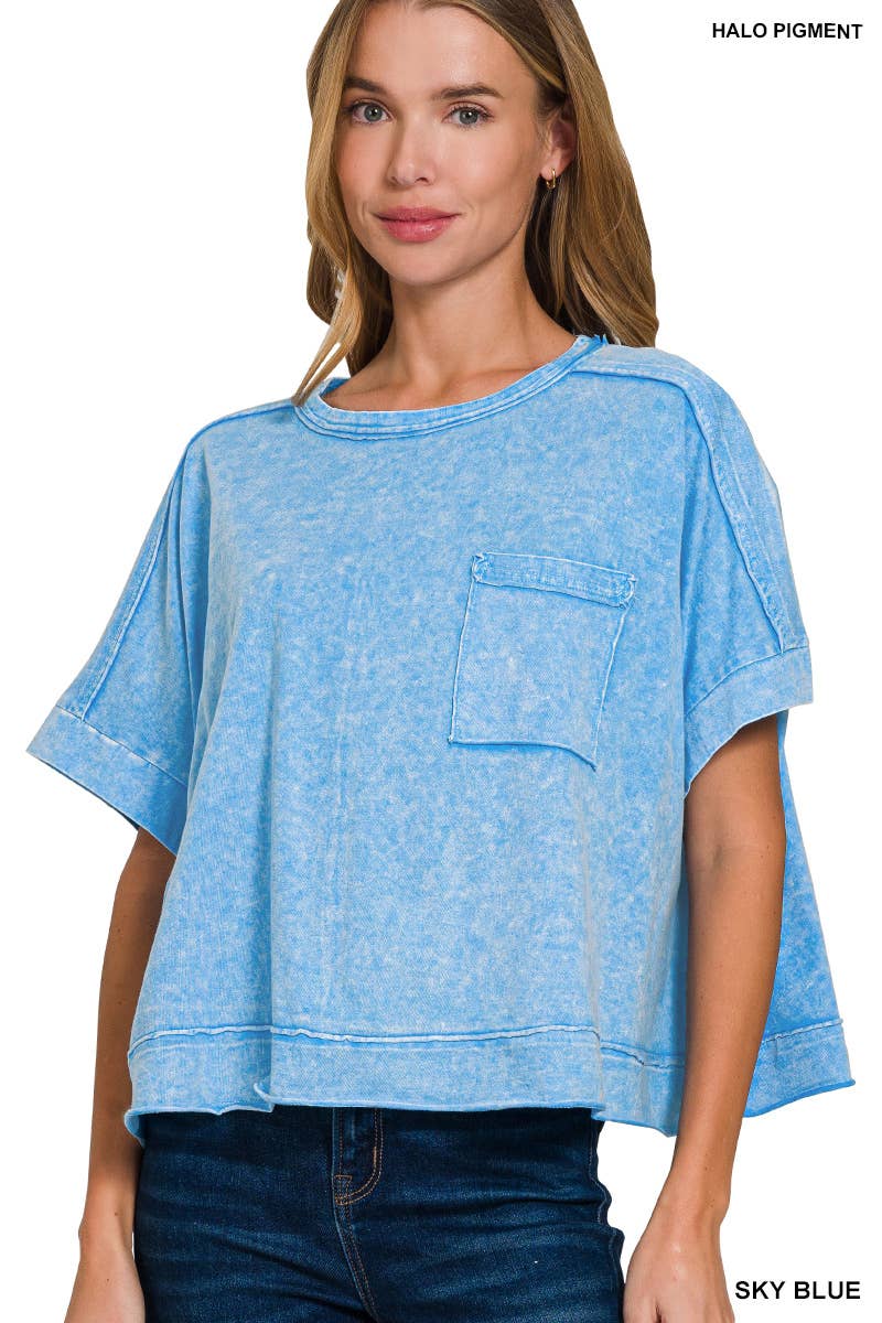 42POPS - Wholesale Knit Top - Women's - `.Washed Exposed Seam Oversized Tee23