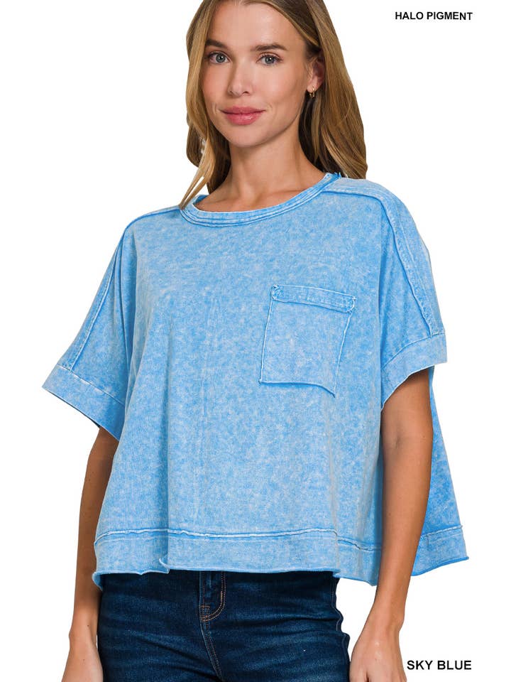 42POPS - Wholesale Knit Top - Women's - `.Washed Exposed Seam Oversized Tee23