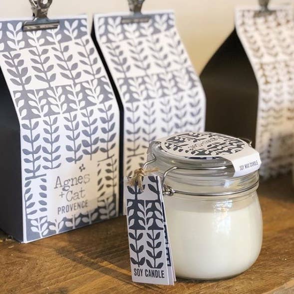 Agnes + Cat - Vente Bougie en bocal - Bougie en pot Kilner à la cire de soja 400 ml - Sel de mer et mousse