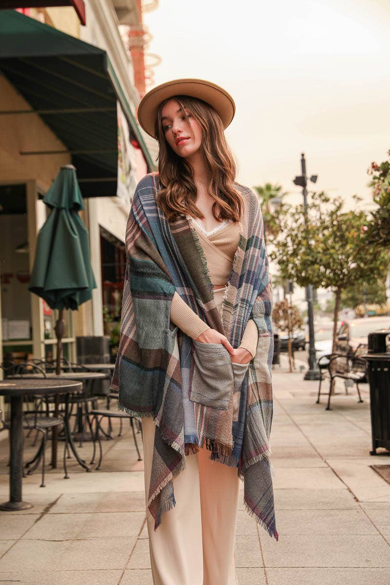 Leto Accessories - Wholesale Kimono - Women's - Multicolor Plaid Pocket Ruana - All Time Fall Favorite 🍁5