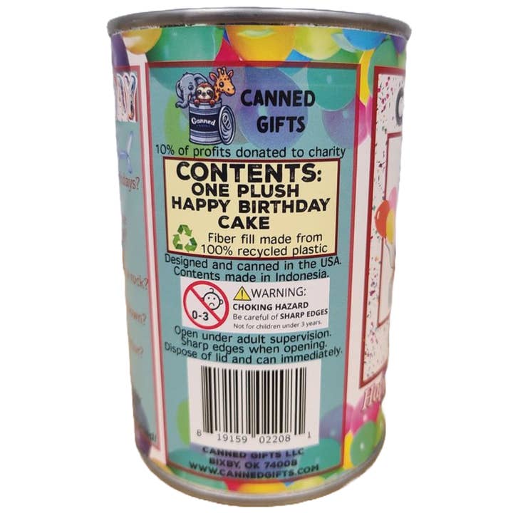 Canned Gifts - Wholesale Gag Gift/Novelty Gift - Canned Cake | Happy Birthday to You Gift | Plush B-day Cake