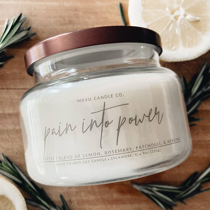 9oz Lemon Rosemary Patchouli Soy Apothecary Candle for wholesale by MXVII Candle Co.