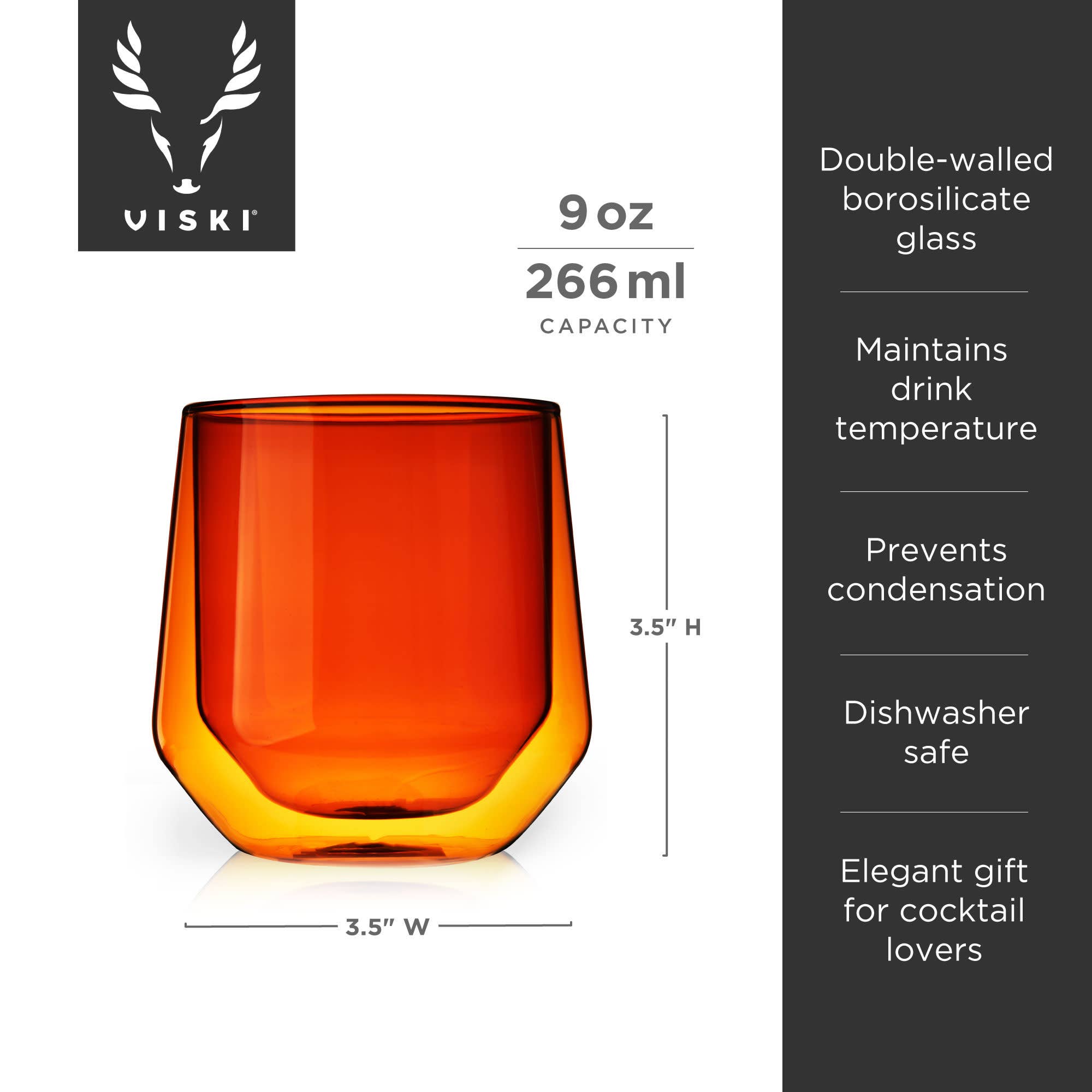 Viski - Wholesale Cocktail/Liquor Glass - Aurora Double Walled Glass Tumblers Amber5