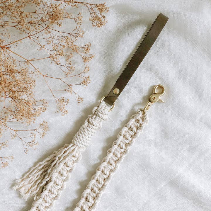 EMBER & IVORY - Vendita all'ingrosso Guinzaglio - Cani - Guinzaglio per Cani in Macramè con Manico in Pelle - Corda Naturale Avorio8