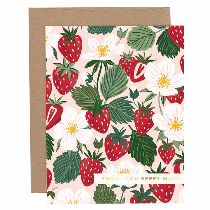 Thank you Berry Much Strawberry Farm Greeting Card for wholesale by Paper Farm Press