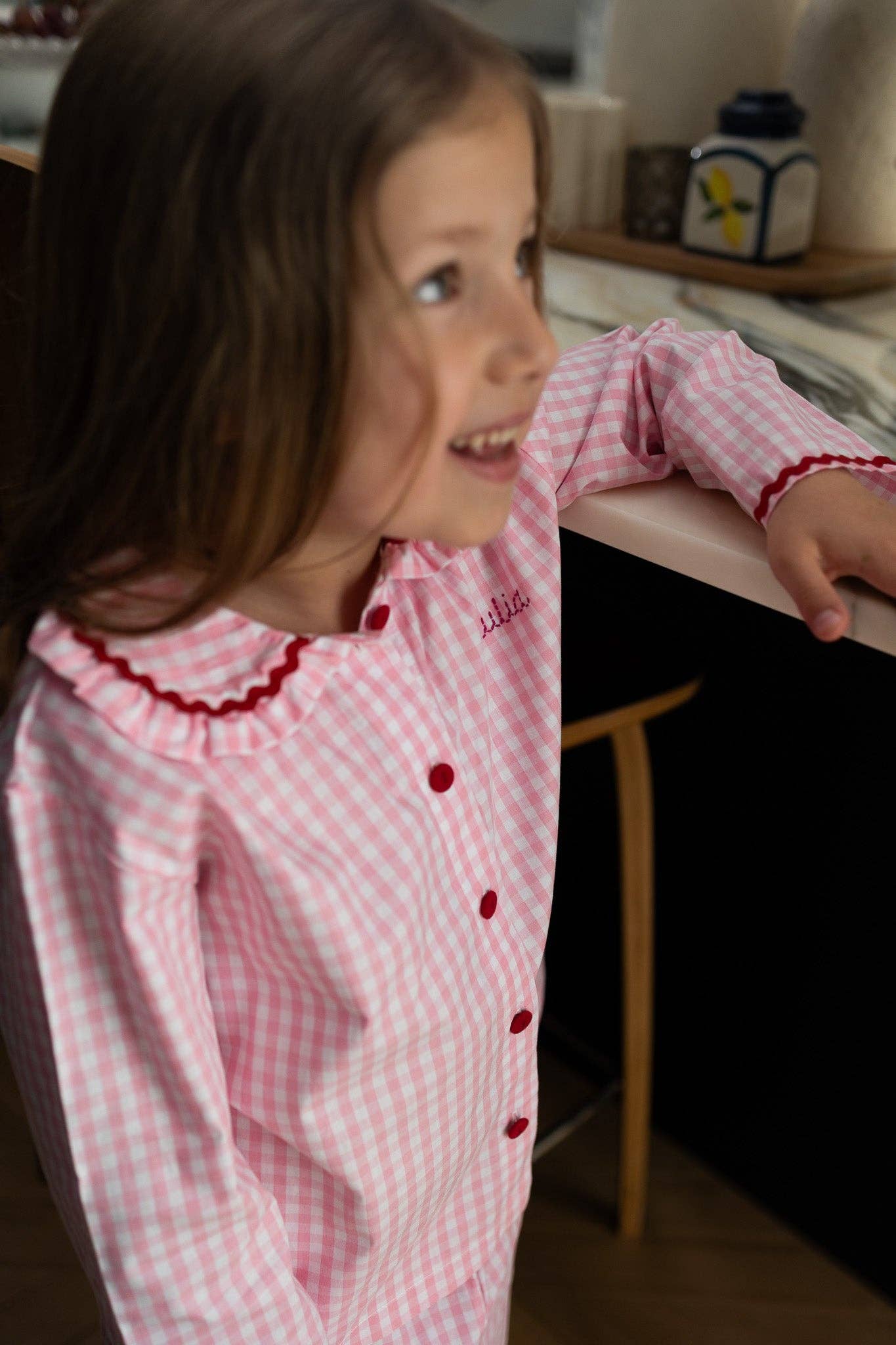 Noa de Cajou – wholesale Sleepwear set – Kids – Vichy Pink Pajamas - Daughter1