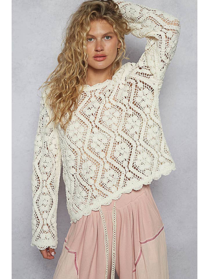 Pol Clothing - Wholesale Knit Sweater - Women's - Open knitted crochet pullover sweater