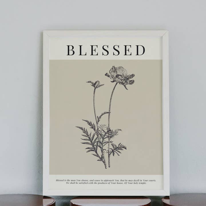 Blessed | Stampa cristiana floreale minimale per la vendita all'ingrosso da parte di Paths of Life