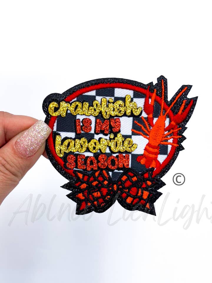 Crawfish Is My Favorite Season Embroidery Iron On Patch for wholesale by ABLNco