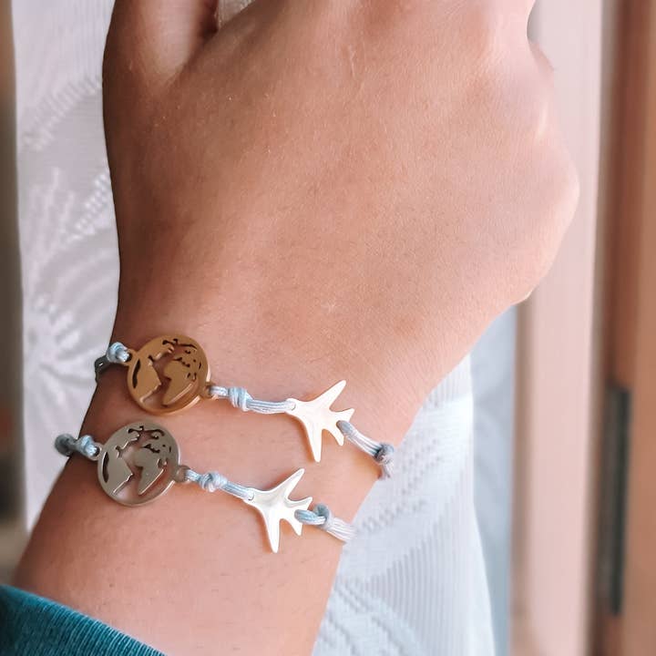 Stainless Steel Airplane Word Map Bracelet for wholesale by Infinery