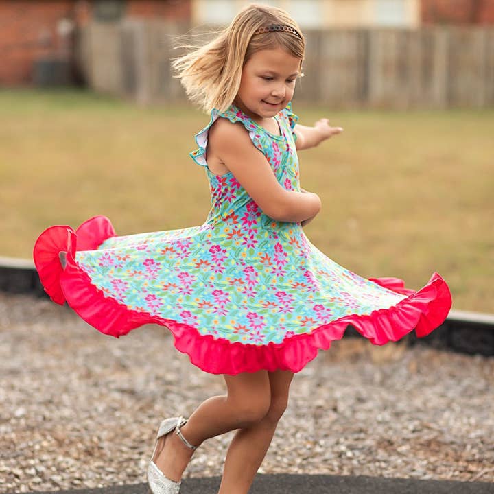 Teal Hawaiian Twirl Dress for wholesale by JustForLittles