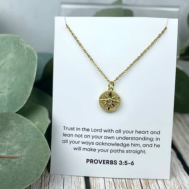 Wild Dogwood Designs - Wholesale Pendant/Charm Necklace - Gold Pave Compass Charm Necklace | Christian Jewelry