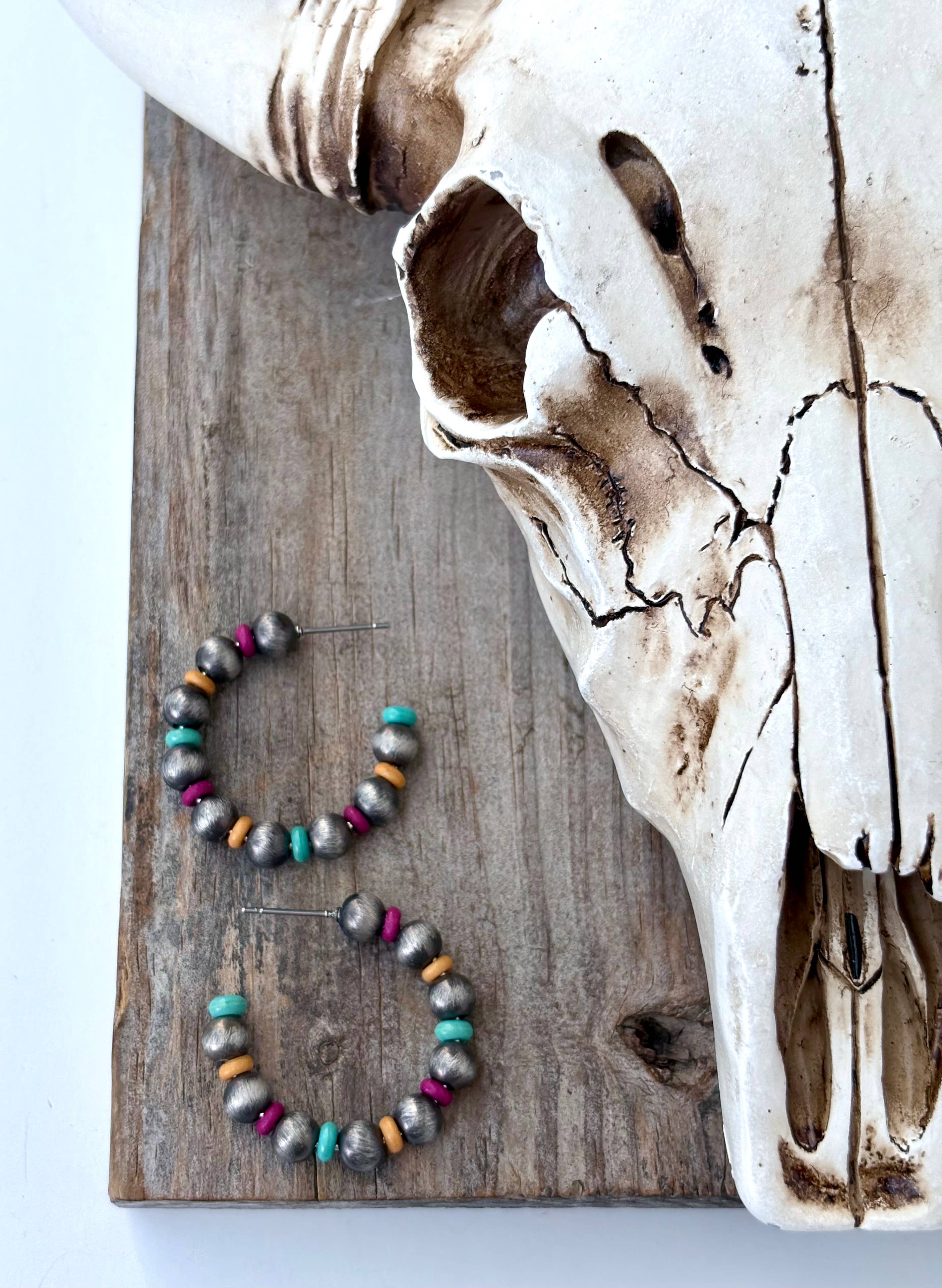 Boho Ranch Shop - Wholesale Hoop Earrings - Western Style Navajo Pearl & Stone Bead Open Hoop Earrings1