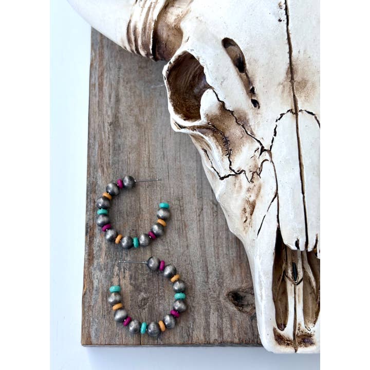 Boho Ranch Shop - Wholesale Hoop Earrings - Western Style Navajo Pearl & Stone Bead Open Hoop Earrings1