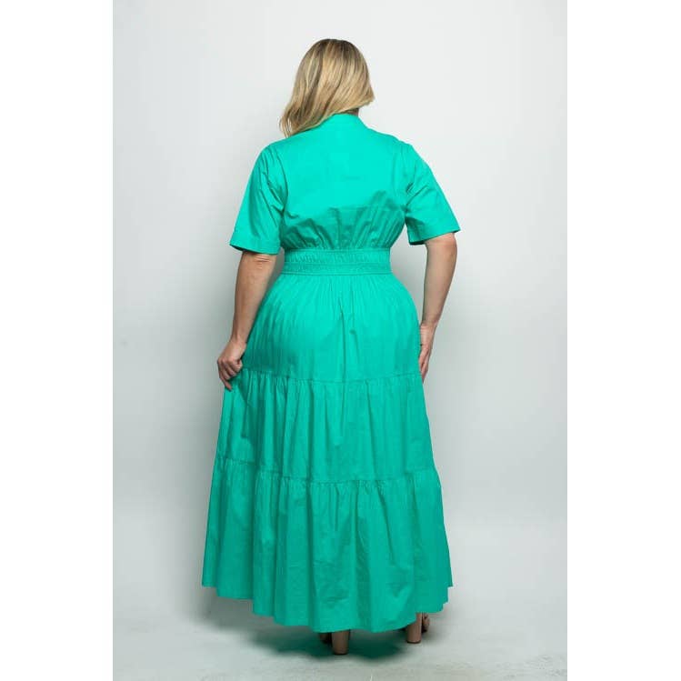 Curve Market - Wholesale Dress - Women's - PLUS SIZE COTTON POPLIN COLLARED ELASTIC WAIST WITH POCKETS 1