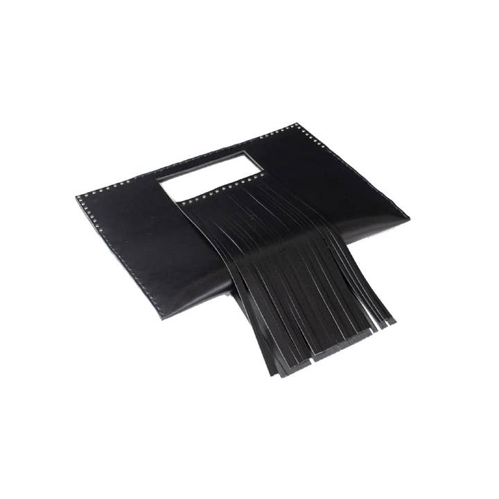 The Fringe Affair Black Italian Leather Clutch with Stud for wholesale by The Dark