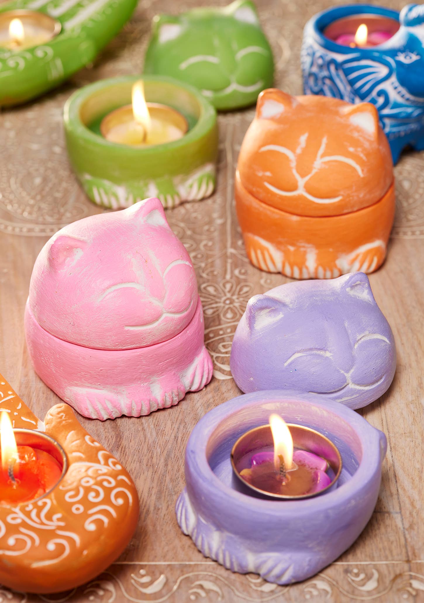 Namaste – Prato de joias por atacado – Pote de Bugigangas em Terracota com Gato2