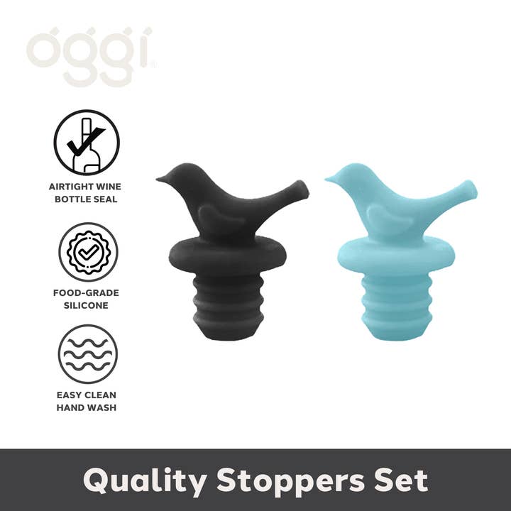 Oggi - Wholesale Wine Stopper - 2 pc Little Bird Silicone Bottle Stopper Set