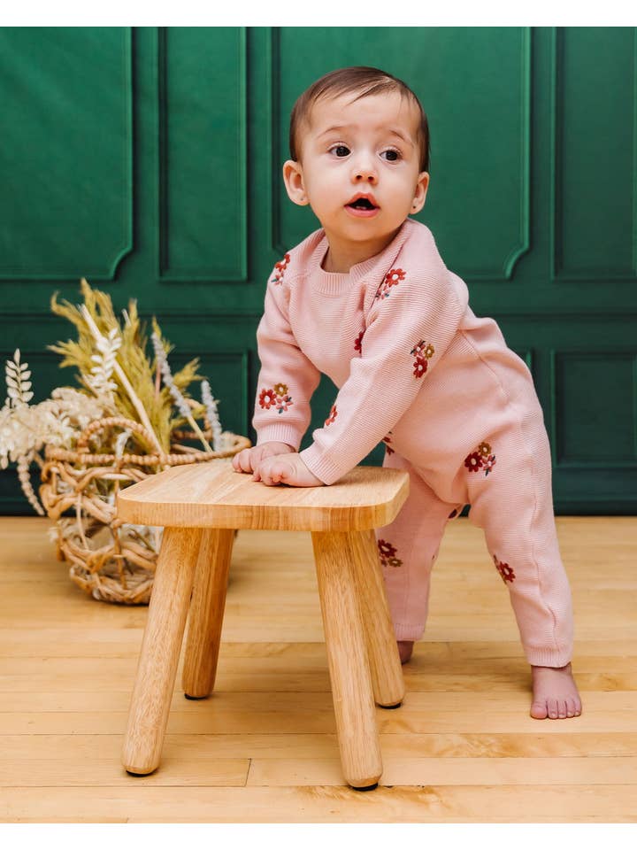 Blush Floral Bouquet Pink Organic Knit Baby Jumpsuit (Organic) for wholesale on Faire5