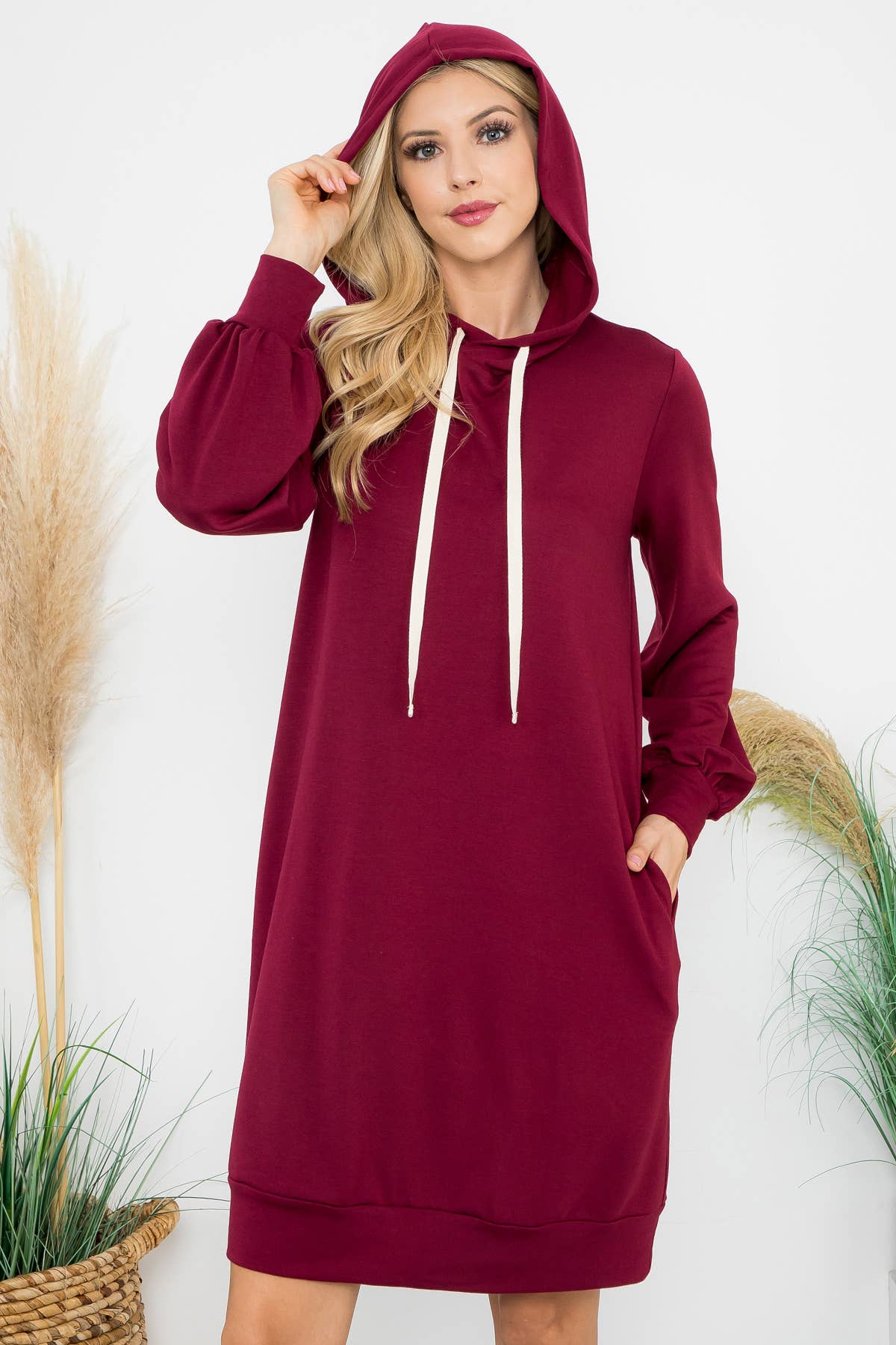 You & Me - Wholesale Dress - Women's - YMD10061V-FRENCH TERRY LONG PUFF SLEEVE HOODIE DRESS10