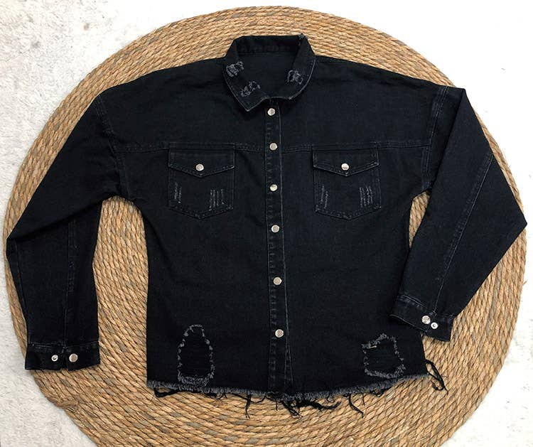 HIDDENBRAND - Wholesale Denim Jacket - Women's - Oversized  ripped frayed edges denim jacket11